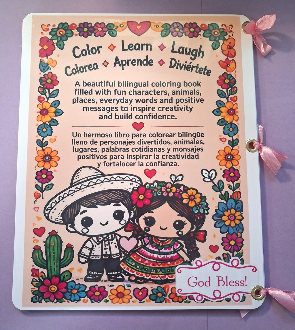 Bilingual Spanish & English Kids Coloring & Activity Book 
Learn Color & Play
Handcrafted