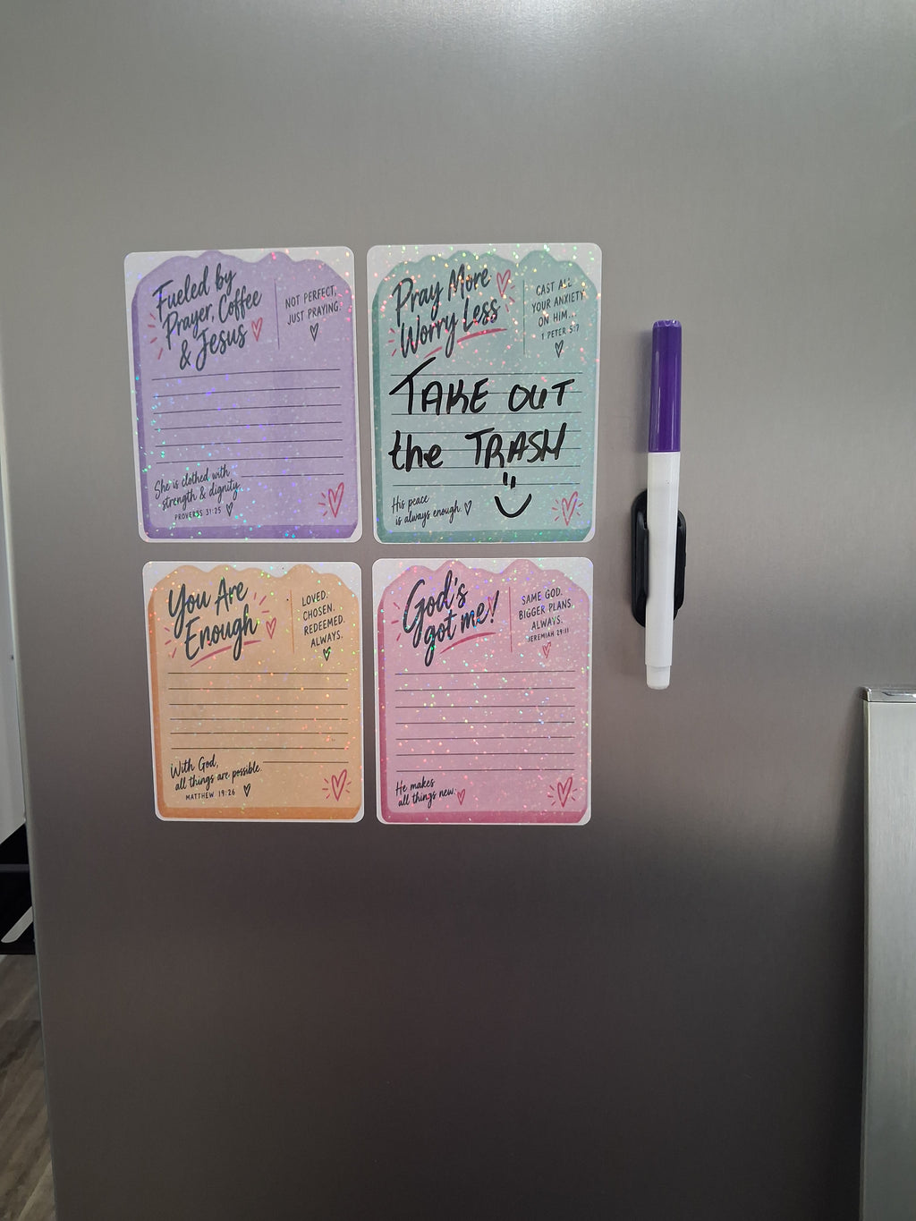 Handmade Faith Filled Reusable Magnetic Sticky Notes 4 pack