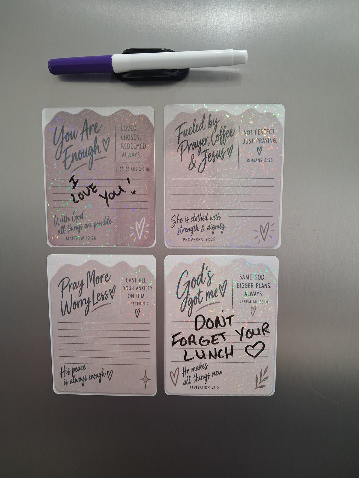 Handmade Faith Filled Reusable Magnetic Sticky Notes 4 pack