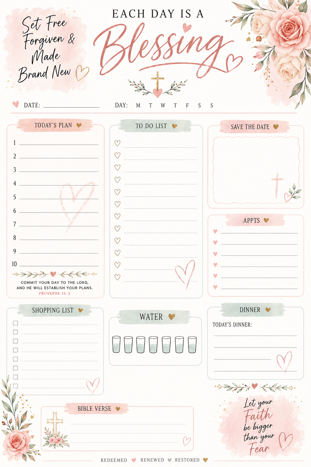 Christian Daily Planner Notepad for Women, Cute Colorful 8x11 To Do List Pad, 50 Sheets Devotional Organizer Available in English or Spanish