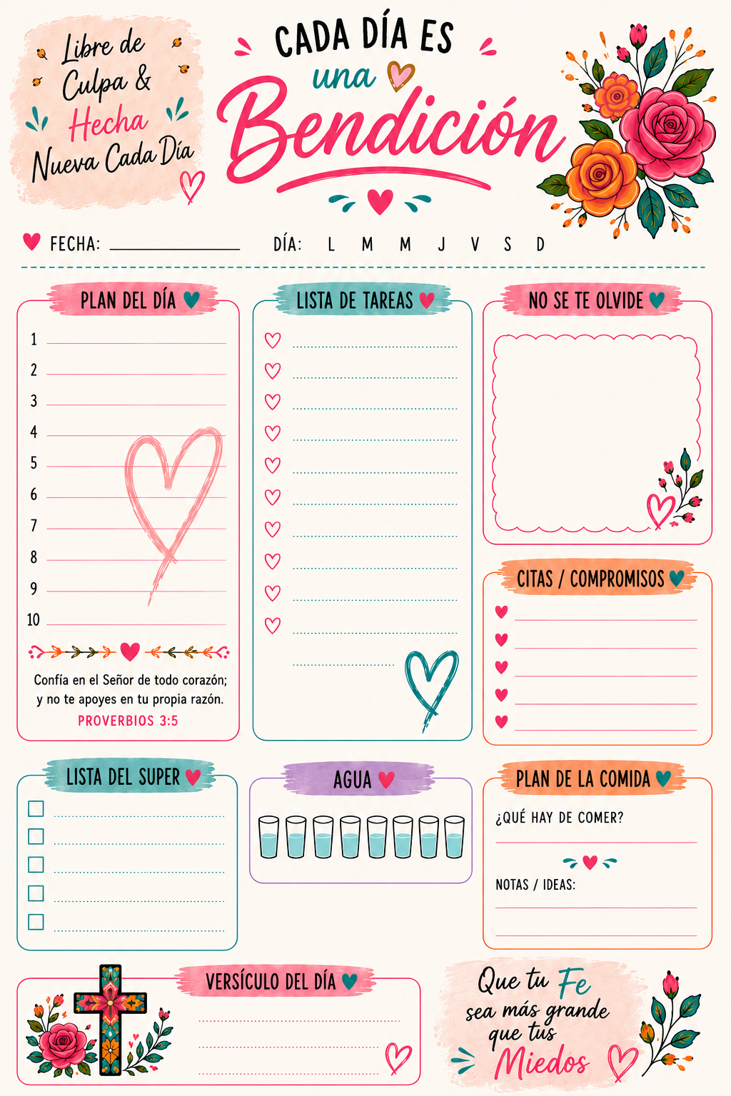 Christian Daily Planner Notepad for Women, Cute Colorful 8x11 To Do List Pad, 50 Sheets Devotional Organizer Available in English or Spanish