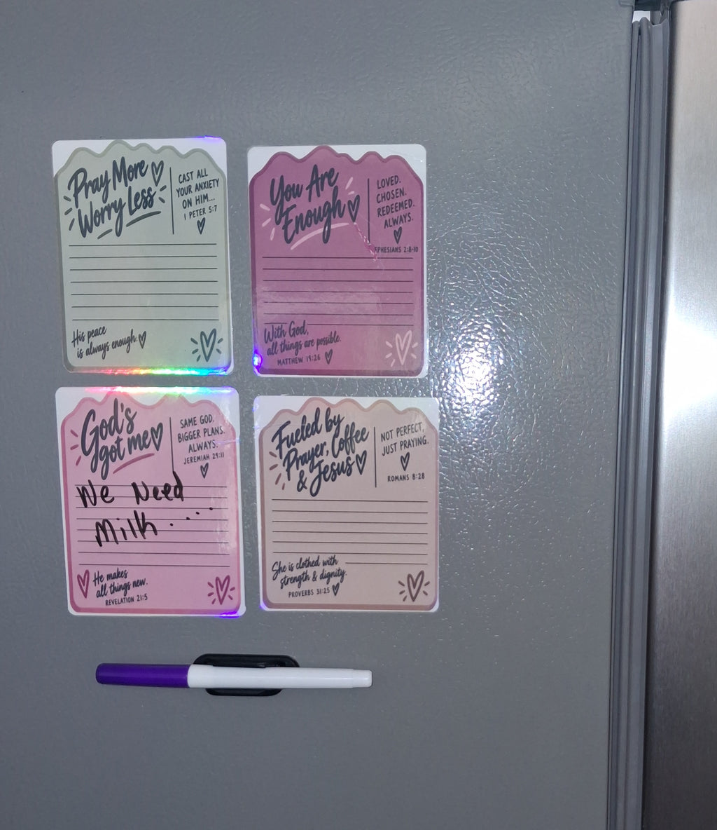 Handmade Faith Filled Reusable Magnetic Sticky Notes 4 pack