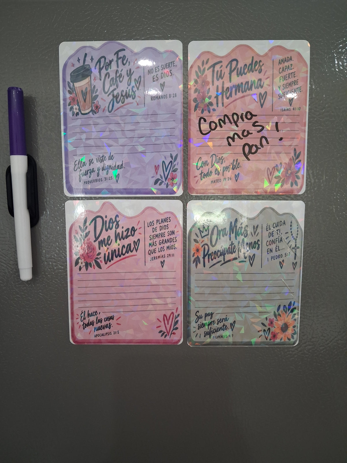 Handmade Faith Filled Reusable Magnetic Sticky Notes 4 pack