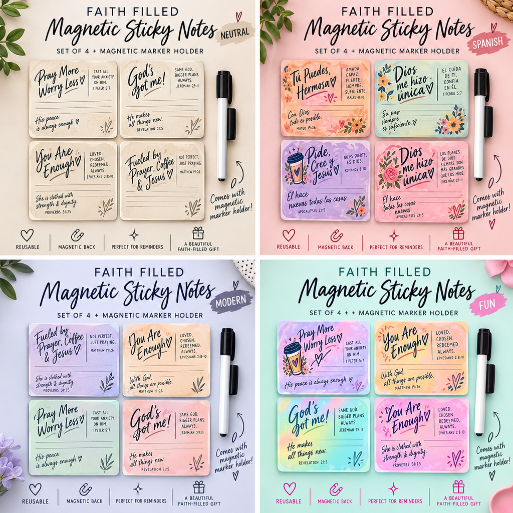 Handmade Faith Filled Reusable Magnetic Sticky Notes 4 pack